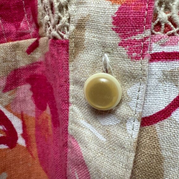 JM Collection 100% Linen Top Plus Size 20W Pink Floral 3/4 Sleeve Tunic Buttonup - Picture 7 of 8